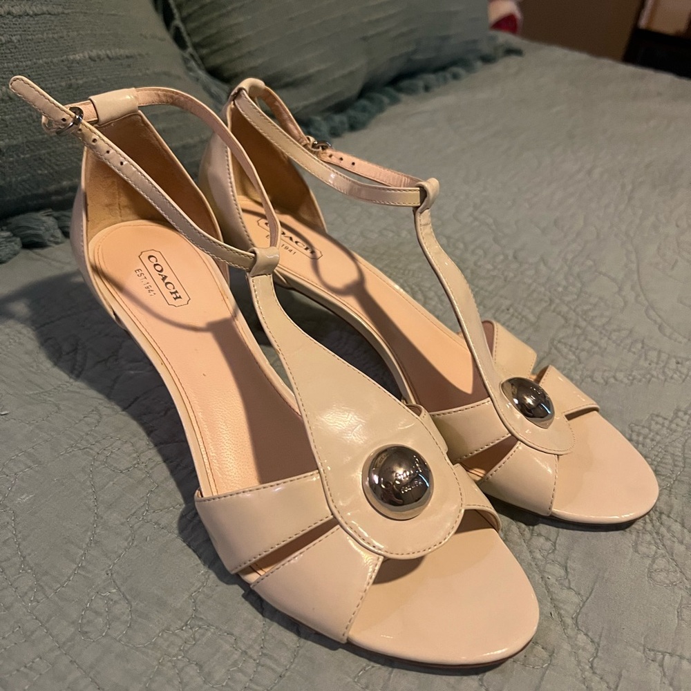 Coach Women's Cream T-Strap Kitten Heels